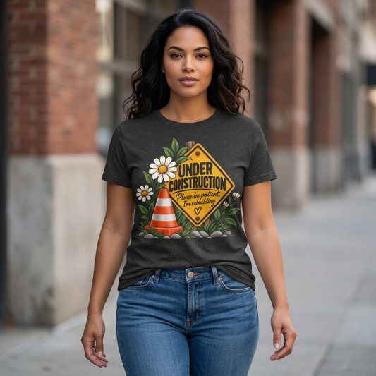 Under Construction — Women’s Tee | Still Becoming — Roots Recovery Housing