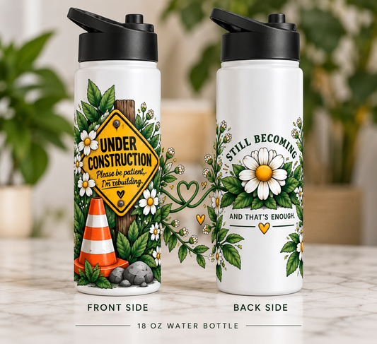 Under Construction — 18 oz Stainless Steel Water Bottle | Still Becoming — Roots Recovery Housing