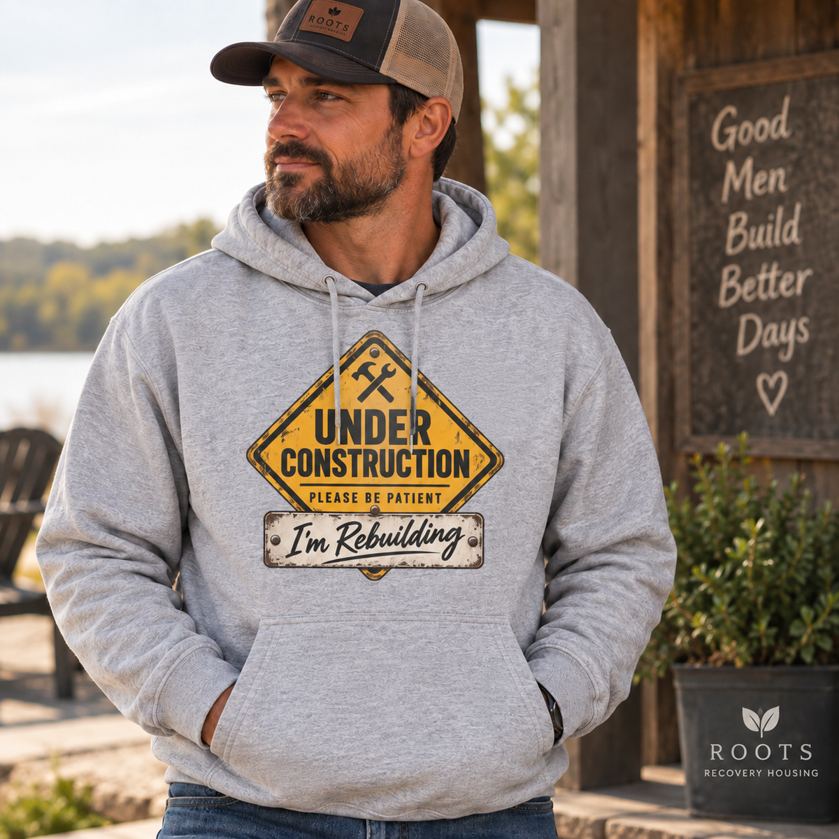 Under Construction — Unisex Hoodie Roots Recovery Housing