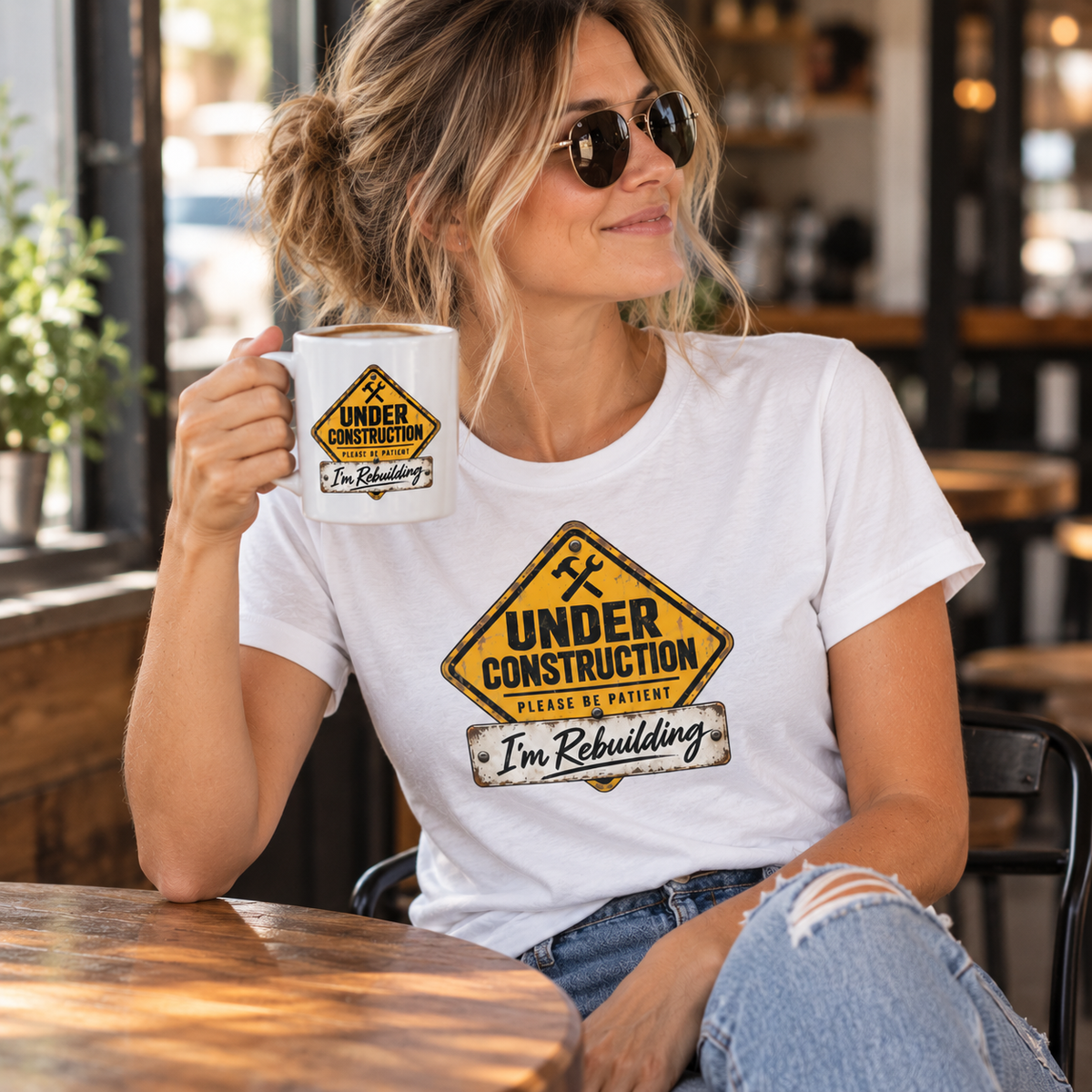 Under Construction — Unisex Tee | I’m Rebuilding — Roots Recovery Housing