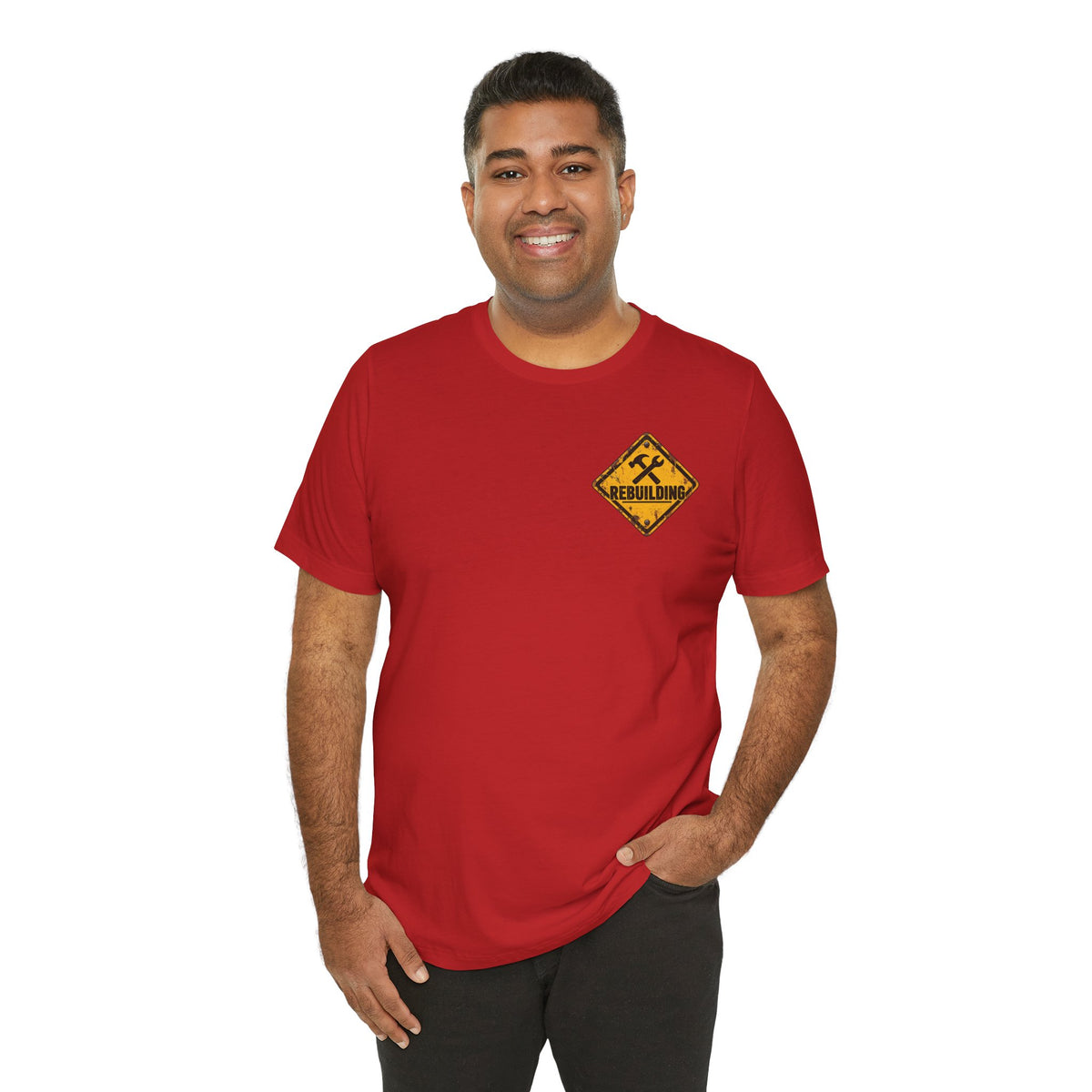 Under Construction — Unisex Tee | I’m Rebuilding — Roots Recovery Housing